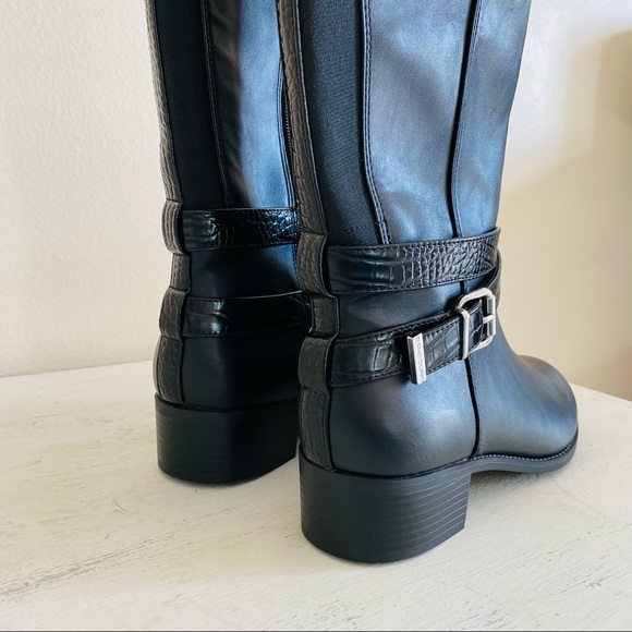 New Bandolino Noles Knee High Black Croc Skin Ankle Strap Tall Riding Boots - Picture 9 of 9